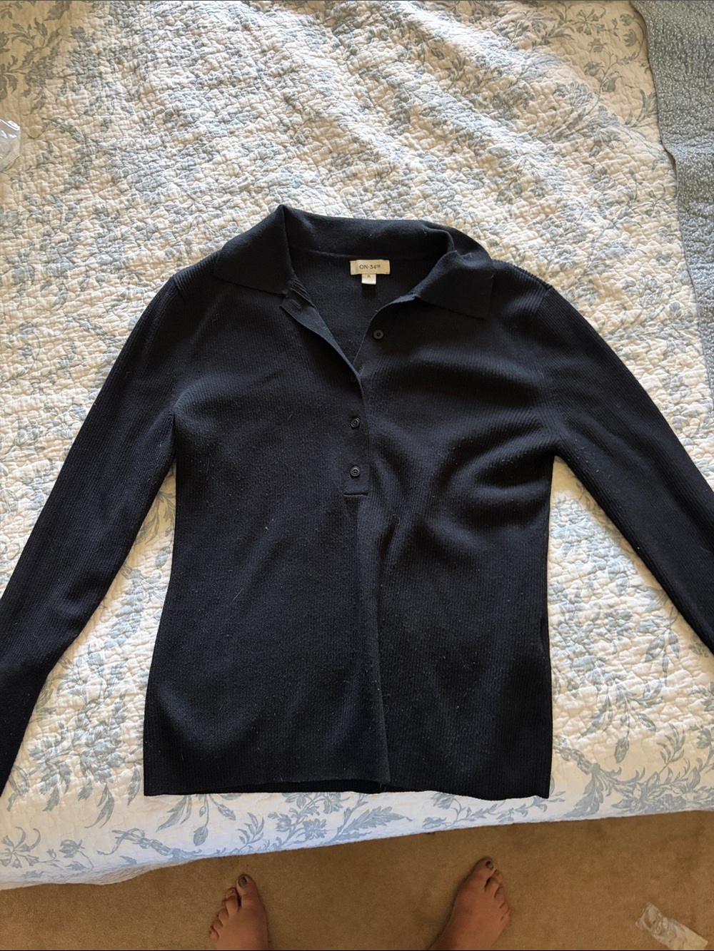 ON:34TH Black Ribbed Polo Top - XL
